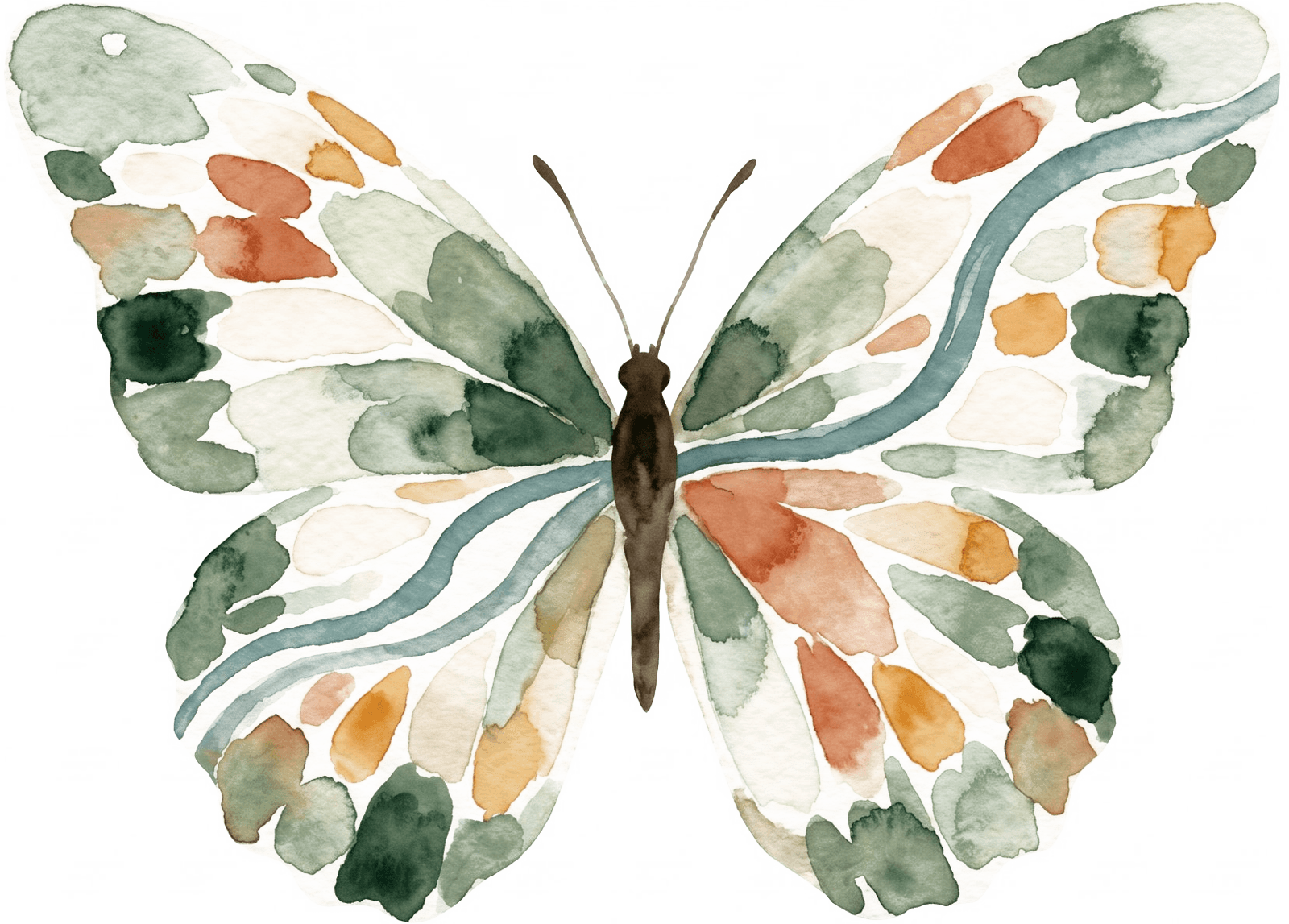 Das Logo von Mosaik · Isartal: ein Aquarell-Schmetterling aus Mosaiksteinen, durch dessen Flügel eine Fluss-Linie verläuft