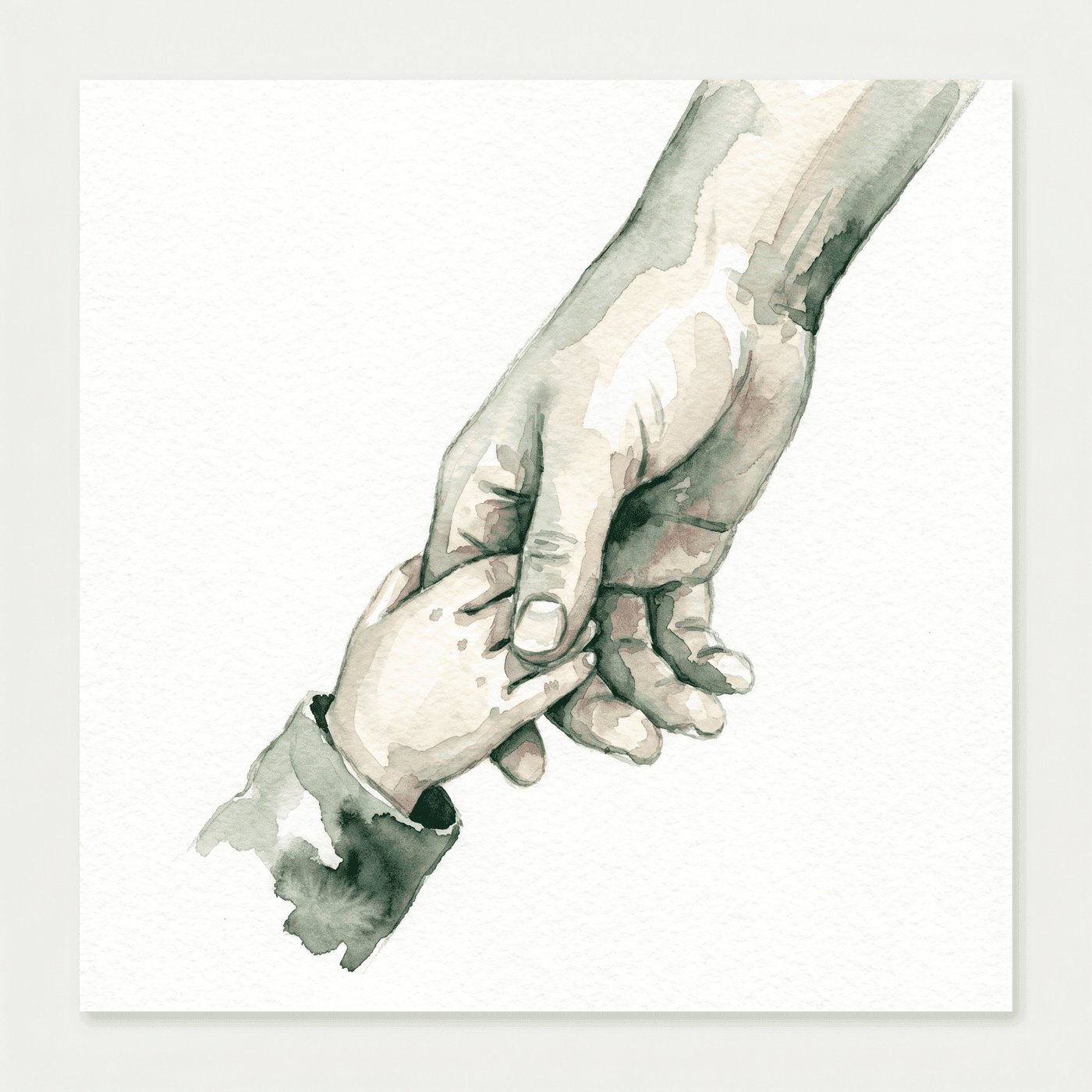 Aquarell: eine große Hand hält behutsam eine Kinderhand